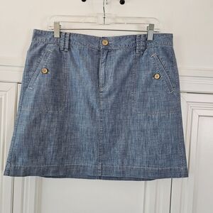 LOFT Denim Blue A-Line Skirt with Button Accents